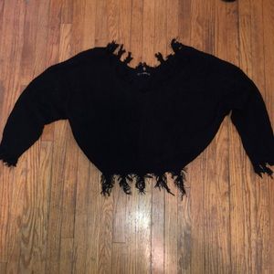 Black Distressed Cropped Sweater